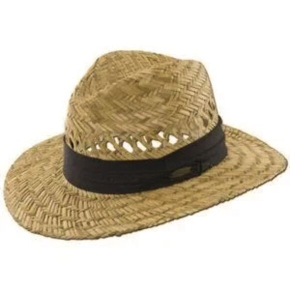 Panama Jack Safari Straw Hat 3" Big Brim 3-Pleat Ribbon Inner Elastic Sweatband - Picture 2 of 16